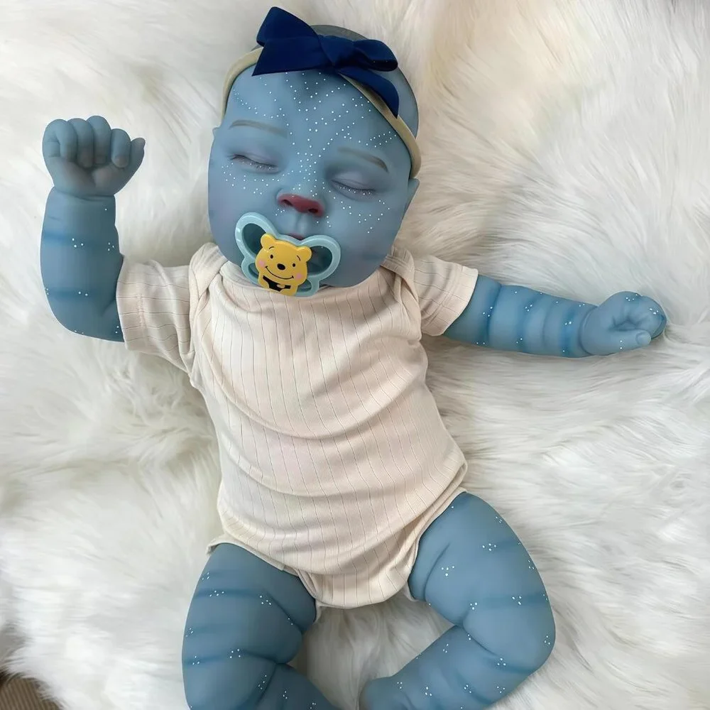💫 Reborn Baby Doll Blue Skin Realistic Sleeping Soft Cloth Body Complete Toy